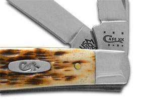 W.R. Case XX Knives Jigged Amber Bone Mini Trapper Stainless Pocket Knife 00013