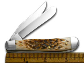 W.R. Case XX Knives Peach Seed Jigged Amber Bone Mini Trapper Stainless Pocket Knife 71170