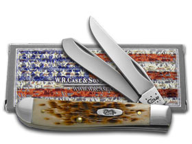 W.R. Case XX Knives Jigged Amber Bone Mini Trapper Stainless Pocket Knife 00013