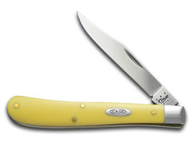 W.R. Case XX Knives Yellow Delrin Slimline Trapper Carbon Steel Pocket Knife 00031