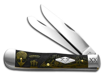 W.R. Case XX Knives Trapper Aliens Olive Green Bone 1/500 Stainless Pocket Knife 10240ALS