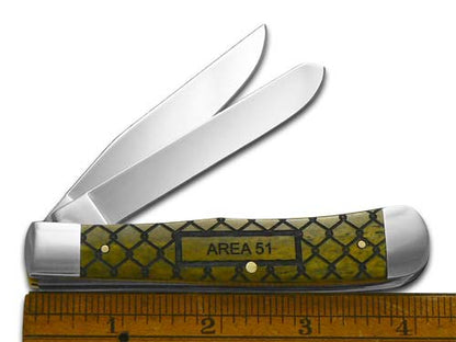 W.R. Case XX Knives Trapper Aliens Olive Green Bone 1/500 Stainless Pocket Knife 10240ALS