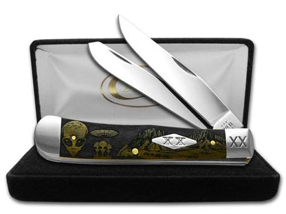 W.R. Case XX Knives Trapper Aliens Olive Green Bone 1/500 Stainless Pocket Knife 10240ALS