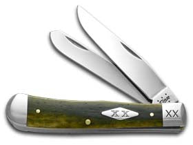 W.R. Case XX Knives Smooth Olive Green Bone Trapper 1/500 Stainless Pocket Knife 10240