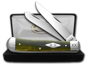 W.R. Case XX Knives Smooth Olive Green Bone Trapper 1/500 Stainless Pocket Knife 10240