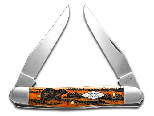 W.R. Case XX Knives Muskrat Scene Orange Bone 12515MRAT Stainless 1/500 Pocket Knife