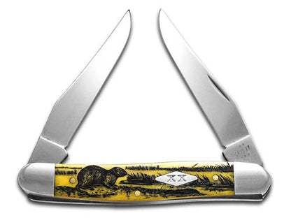 W.R. Case XX Knives Muskrat Scene Yellow Bone 12521MRAT Stainless 1/500 Pocket Knife