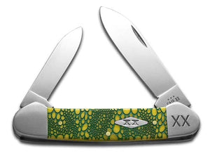 W.R. Case XX Knives Canoe Yellow Bone Green Lizard Skin Stainless 1/500 Pocket Knife 12525GLS