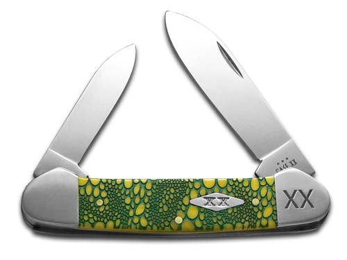 W.R. Case XX Knives Canoe Yellow Bone Green Lizard Skin Stainless 1/500 Pocket Knife 12525GLS