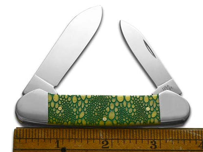 W.R. Case XX Knives Canoe Yellow Bone Green Lizard Skin Stainless 1/500 Pocket Knife 12525GLS