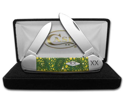 W.R. Case XX Knives Canoe Yellow Bone Green Lizard Skin Stainless 1/500 Pocket Knife 12525GLS