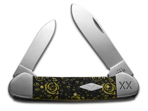 W.R. Case XX Knives Canoe Yellow Bone Etched Roses 12525 R Stainless 1/500 Pocket Knife 12525R