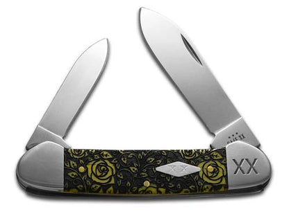 W.R. Case XX Knives Canoe Yellow Bone Etched Roses 12525 R Stainless 1/500 Pocket Knife 12525R