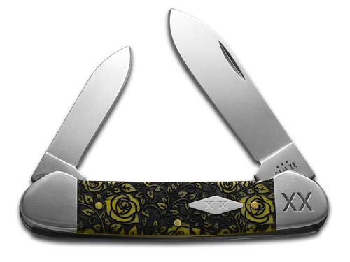 W.R. Case XX Knives Canoe Yellow Bone Etched Roses 12525 R Stainless 1/500 Pocket Knife 12525R