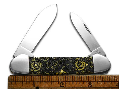W.R. Case XX Knives Canoe Yellow Bone Etched Roses 12525 R Stainless 1/500 Pocket Knife 12525R
