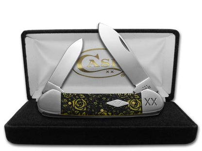 W.R. Case XX Knives Canoe Yellow Bone Etched Roses 12525 R Stainless 1/500 Pocket Knife 12525R