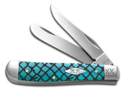 W.R. Case XX Knives Mini Trapper Fish Net Blue Bone Stainless 1/500 Pocket Knife 12528FN