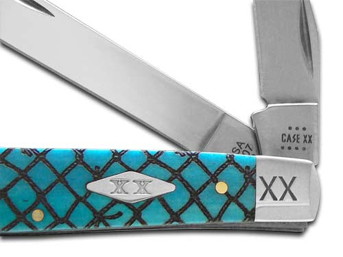 W.R. Case XX Knives Mini Trapper Fish Net Blue Bone Stainless 1/500 Pocket Knife 12528FN