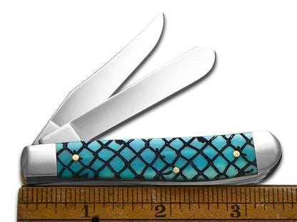 W.R. Case XX Knives Mini Trapper Fish Net Blue Bone Stainless 1/500 Pocket Knife 12528FN