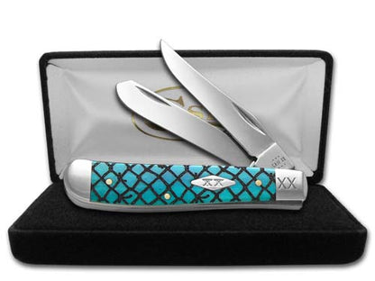W.R. Case XX Knives Mini Trapper Fish Net Blue Bone Stainless 1/500 Pocket Knife 12528FN