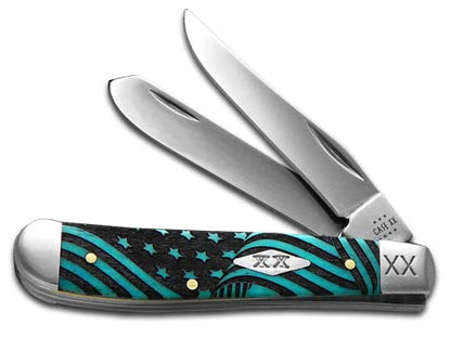 W.R. Case XX Knives Mini Trapper U.S. Flag Blue Bone Stainless 1/500 Pocket Knife 12528USF