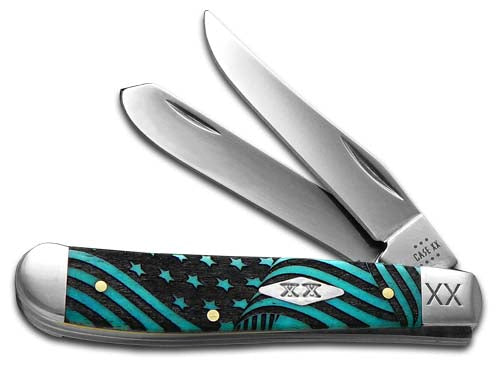 W.R. Case XX Knives Mini Trapper U.S. Flag Blue Bone Stainless 1/500 Pocket Knife 12528USF