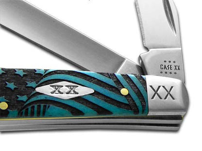 W.R. Case XX Knives Mini Trapper U.S. Flag Blue Bone Stainless 1/500 Pocket Knife 12528USF