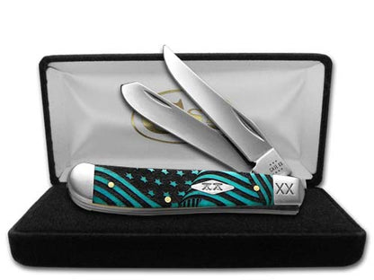 W.R. Case XX Knives Mini Trapper U.S. Flag Blue Bone Stainless 1/500 Pocket Knife 12528USF