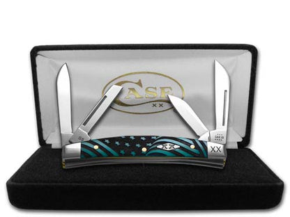 W.R. Case XX Knives Small Congress U.S. Flag Blue Bone Stainless 1/500 Pocket Knife 12529USF