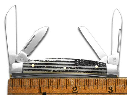 W.R. Case XX Knives Small Congress Natural Bone US Flag Stainless Steel 1/500 Pocket Knife 12535USF