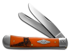 W.R. Case XX Knives Trapper Tiger Stripe Persimmon Orange Bone 1/500 Pocket Knife 12542TS