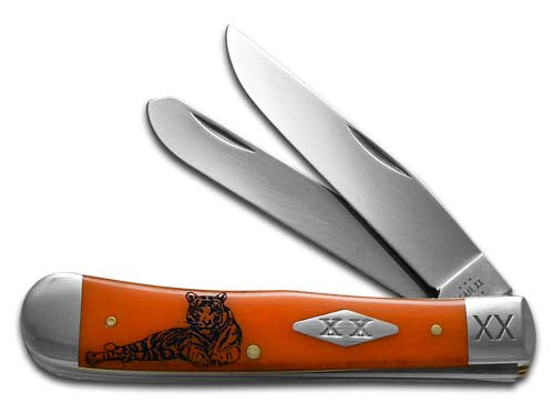 W.R. Case XX Knives Trapper Tiger Stripe Persimmon Orange Bone 1/500 Pocket Knife 12542TS