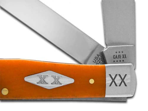 W.R. Case XX Knives Trapper Tiger Stripe Persimmon Orange Bone 1/500 Pocket Knife 12542TS