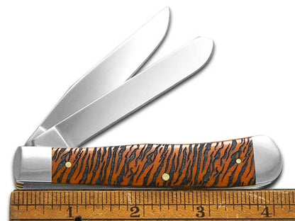 W.R. Case XX Knives Trapper Tiger Stripe Persimmon Orange Bone 1/500 Pocket Knife 12542TS
