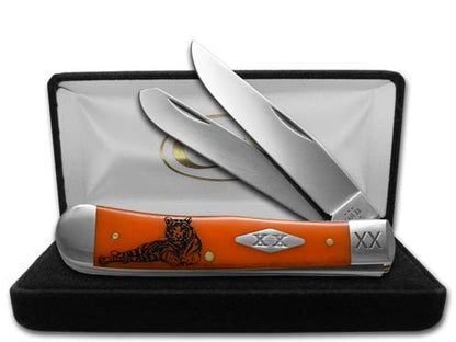 W.R. Case XX Knives Trapper Tiger Stripe Persimmon Orange Bone 1/500 Pocket Knife 12542TS
