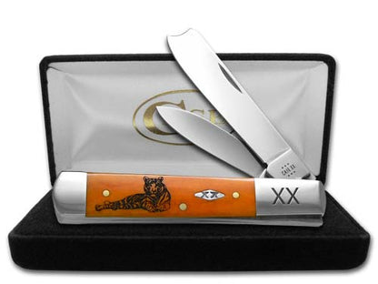 W.R. Case XX Knives Razor Jack Tiger Stripe Orange Bone 1/500 Stainless Pocket Knife 12551TS