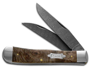W.R. Case XX Knives Trapper Damascus Steel Natural Maple Burl Wood 15090 Pocket Knife