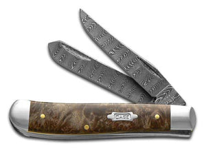 W.R. Case XX Knives Mini Trapper Damascus Steel Natural Maple Burl Wood 15091 Pocket Knife