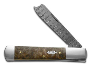 W.R. Case XX Knives Razor Jack Damascus Steel Natural Maple Burl Wood 15092 Pocket Knife