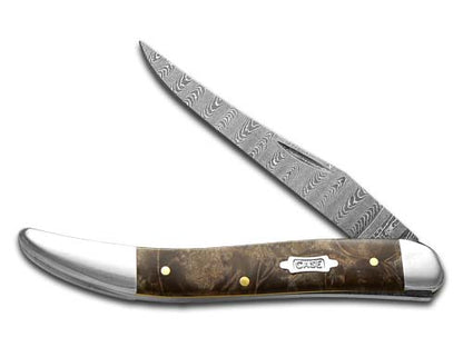 W.R. Case XX Knives Medium Toothpick Damascus Steel Natural Maple Burl 15093 Pocket Knife