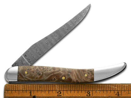W.R. Case XX Knives Medium Toothpick Damascus Steel Natural Maple Burl 15093 Pocket Knife