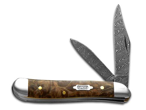 W.R. Case XX Knives Peanut Damascus Steel Natural Maple Burl Wood 15094 Pocket Knife