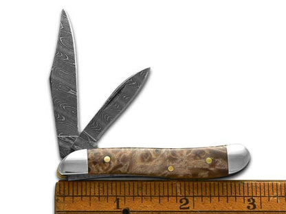 W.R. Case XX Knives Peanut Damascus Steel Natural Maple Burl Wood 15094 Pocket Knife
