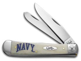 W.R. Case XX Knives U.S. Navy Logo Natural Bone Trapper Stainless Pocket Knife 22553