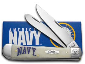 W.R. Case XX Knives U.S. Navy Logo Natural Bone Trapper Stainless Pocket Knife 22553