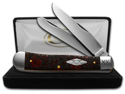 W.R. Case XX Knives Roses Trapper 1/500 Dark Red Bone Stainless Pocket Knife 23118R