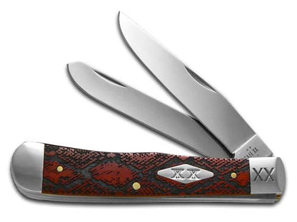 W.R. Case XX Knives Trapper Snake Skin Dark Red Bone 23118SS Stainless Pocket Knife