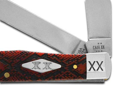 W.R. Case XX Knives Trapper Snake Skin Dark Red Bone 23118SS Stainless Pocket Knife