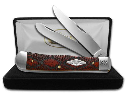 W.R. Case XX Knives Trapper Snake Skin Dark Red Bone 23118SS Stainless Pocket Knife