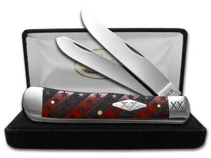 W.R. Case XX Knives Trapper Stars & Stripes Dark Red Bone 1/500 Stainless Pocket Knife 23118S&S
